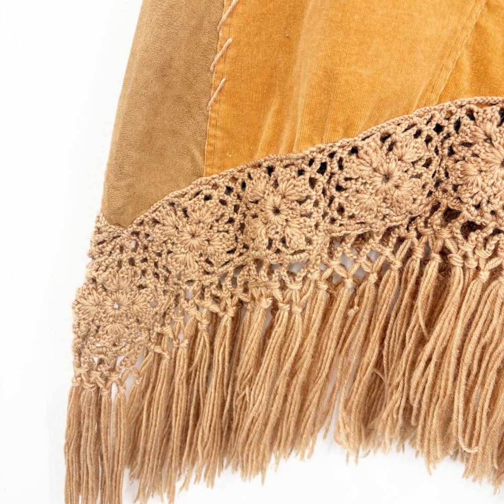 SHOMI Australia Womens Boho Western Vintage Suede Fringe Crochet Midi Skirt 10 - Picture 2 of 8